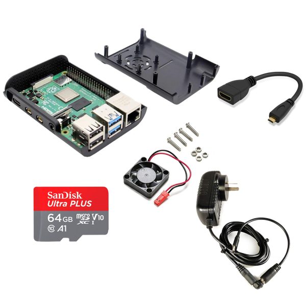 KIT SBC RASPBERRY PI 4 B 2GB RAM 64GB FUENTE CASE COOLER MHDMI
