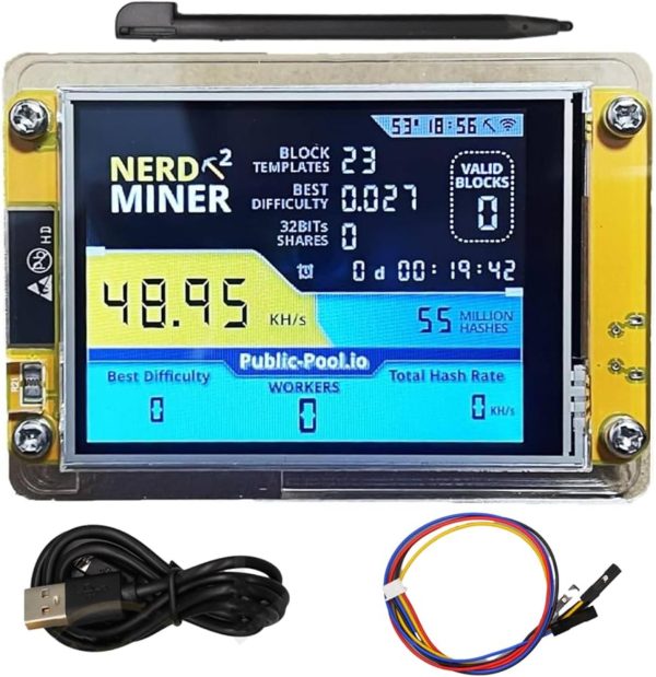 MINERO BTC NERDMINER V2 ESP32 DISPLAY TACTIL 2.8 WIFI ACRILICO