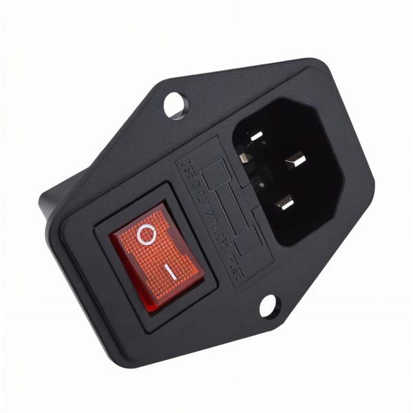 TOMA CORRIENTE CON INTERRUPTOR GENERICO IEC C14 INTERRUPTOR ROCKER ROJO INTERLOCK