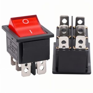 INTERRUPTOR POWER SWITCH KIT 10U GENERICO ROCKER 6 PINES CON LED DOBLE DPDT ROJO